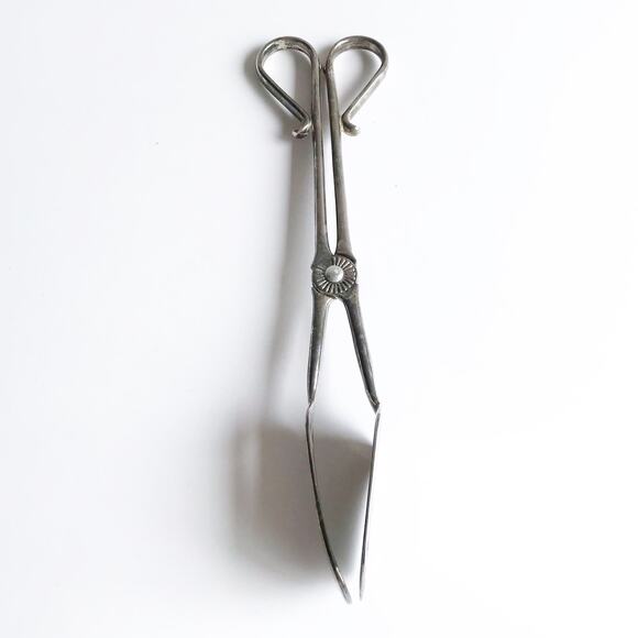 Vintage Silver Serving Scissors Serving Piece Flat Vegetable Tongs Wedding Gift - Picture 11 of 12